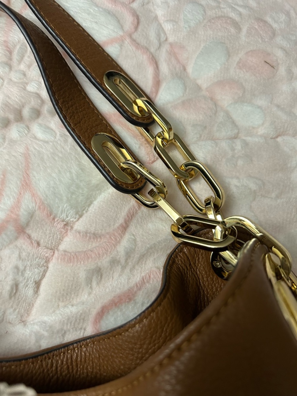 Michael Kors Brown Leather Shoulder Hobo with Gold MK Charm - Picture 4 of 8